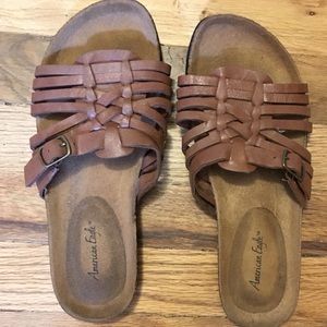 American Eagle Faux Leather Strappy Slip On Sandal